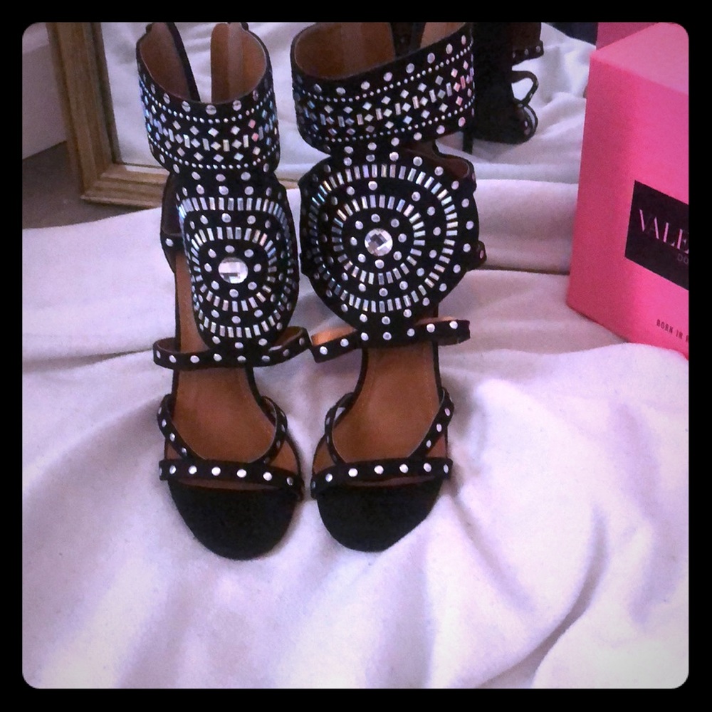 Black rhinestone and studded heels